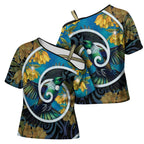 New Zealand Tui Bird Cross Shoulder Shirt Maori Koru With Kowhai Flowers
