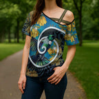 New Zealand Tui Bird Cross Shoulder Shirt Maori Koru With Kowhai Flowers