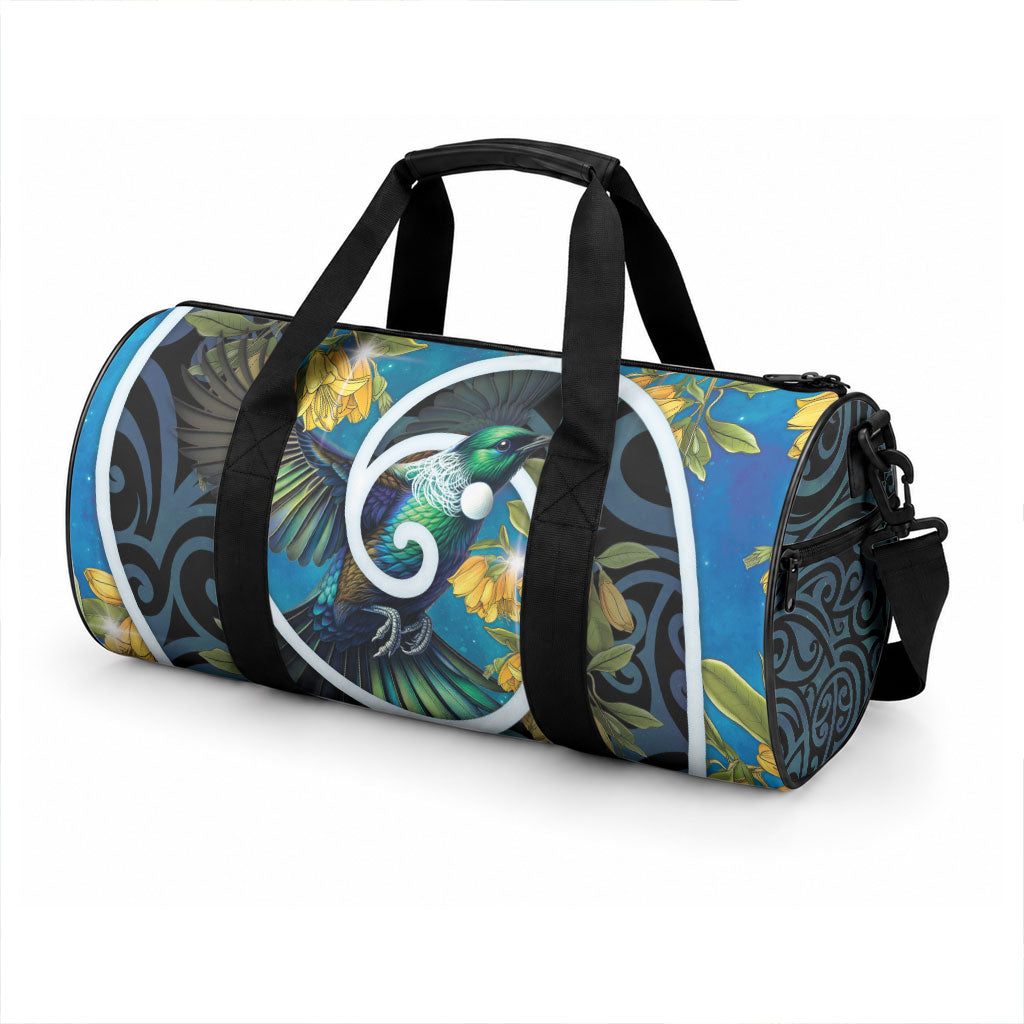 New Zealand Tui Bird Duffle Bag Maori Koru With Kowhai Flowers