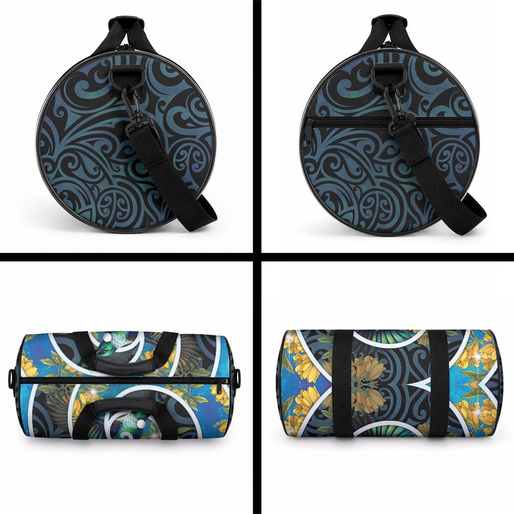 New Zealand Tui Bird Duffle Bag Maori Koru With Kowhai Flowers