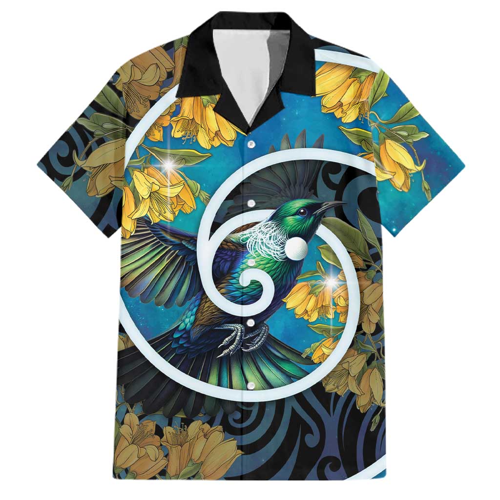 New Zealand Tui Bird Family Matching Mermaid Dress and Hawaiian Shirt Maori Koru With Kowhai Flowers