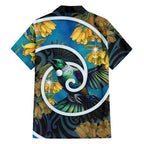 New Zealand Tui Bird Family Matching Mermaid Dress and Hawaiian Shirt Maori Koru With Kowhai Flowers
