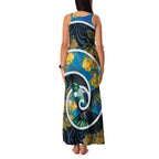 New Zealand Tui Bird Family Matching Tank Maxi Dress and Hawaiian Shirt Maori Koru With Kowhai Flowers