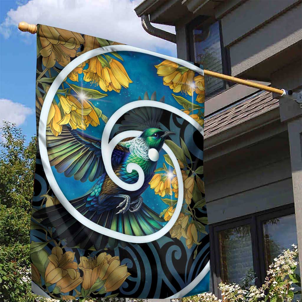 New Zealand Tui Bird Garden Flag Maori Koru With Kowhai Flowers
