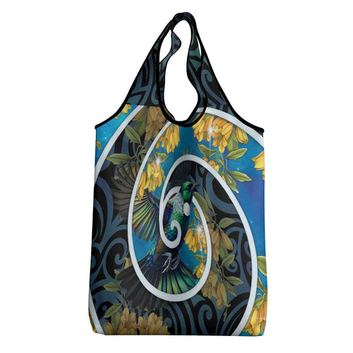 New Zealand Tui Bird Grocery Bag Maori Koru With Kowhai Flowers