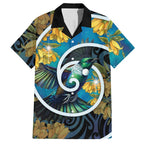 New Zealand Tui Bird Hawaiian Shirt Maori Koru With Kowhai Flowers