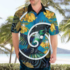 New Zealand Tui Bird Hawaiian Shirt Maori Koru With Kowhai Flowers