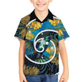New Zealand Tui Bird Kid Hawaiian Shirt Maori Koru With Kowhai Flowers
