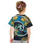 New Zealand Tui Bird Kid T Shirt Maori Koru With Kowhai Flowers