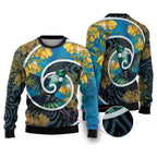 New Zealand Tui Bird Ugly Christmas Sweater Maori Koru With Kowhai Flowers