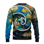 New Zealand Tui Bird Ugly Christmas Sweater Maori Koru With Kowhai Flowers