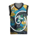 New Zealand Tui Bird Christmas Knitted V-Neck Vest Maori Koru With Kowhai Flowers