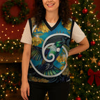 New Zealand Tui Bird Christmas Knitted V-Neck Vest Maori Koru With Kowhai Flowers