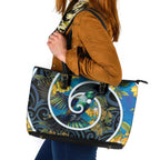New Zealand Tui Bird Leather Tote Bag Maori Koru With Kowhai Flowers