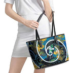 New Zealand Tui Bird Leather Tote Bag Maori Koru With Kowhai Flowers