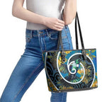 New Zealand Tui Bird Leather Tote Bag Maori Koru With Kowhai Flowers