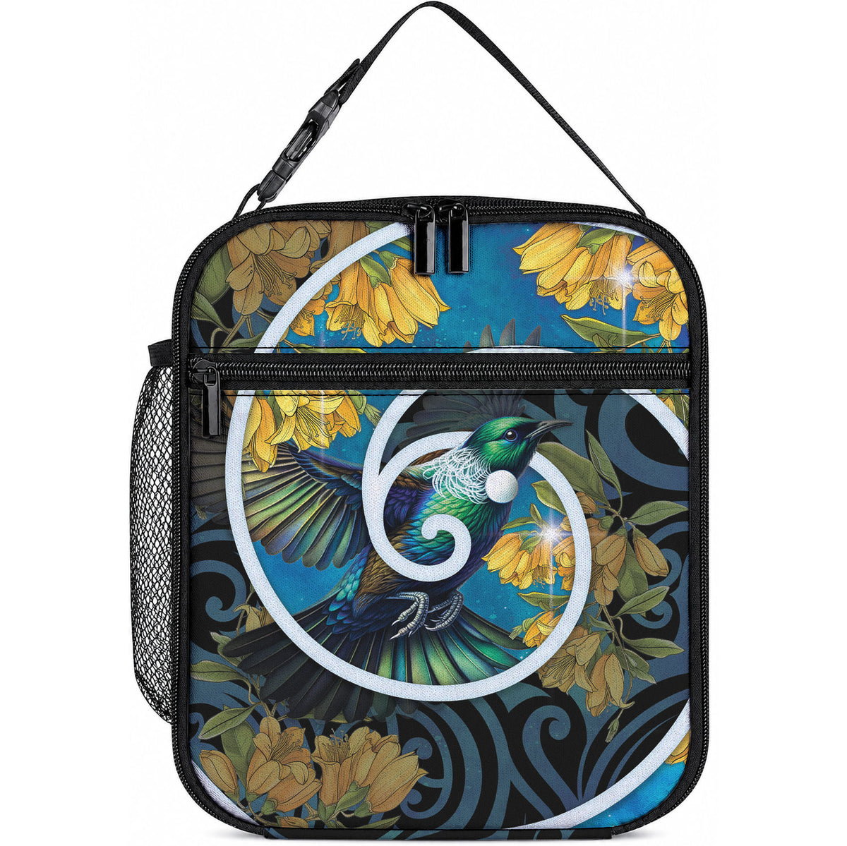 New Zealand Tui Bird Lunch Bag Maori Koru With Kowhai Flowers