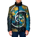 New Zealand Tui Bird Padded Jacket Maori Koru With Kowhai Flowers