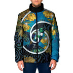 New Zealand Tui Bird Padded Jacket Maori Koru With Kowhai Flowers