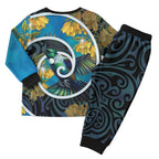New Zealand Tui Bird Christmas Pajama Set Maori Koru With Kowhai Flowers
