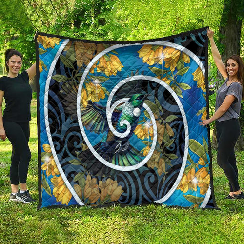 New Zealand Tui Bird Quilt Maori Koru With Kowhai Flowers