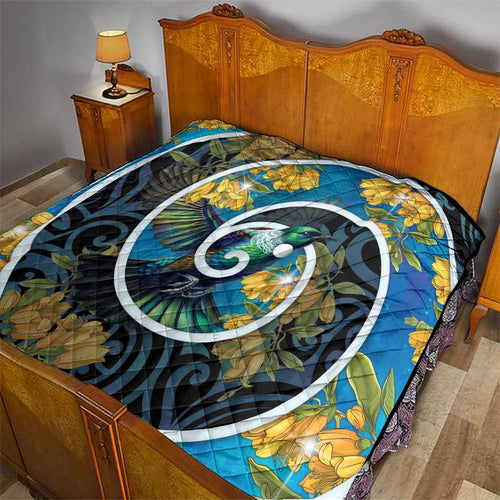 New Zealand Tui Bird Quilt Maori Koru With Kowhai Flowers