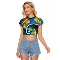 New Zealand Tui Bird Raglan Cropped T Shirt Maori Koru With Kowhai Flowers