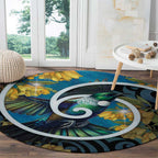 New Zealand Tui Bird Round Carpet Maori Koru With Kowhai Flowers