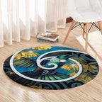 New Zealand Tui Bird Round Carpet Maori Koru With Kowhai Flowers