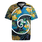 New Zealand Tui Bird Rugby Jersey Maori Koru With Kowhai Flowers