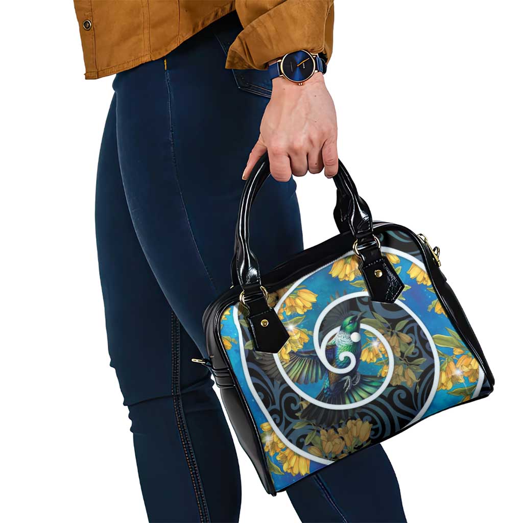 New Zealand Tui Bird Shoulder Handbag Maori Koru With Kowhai Flowers