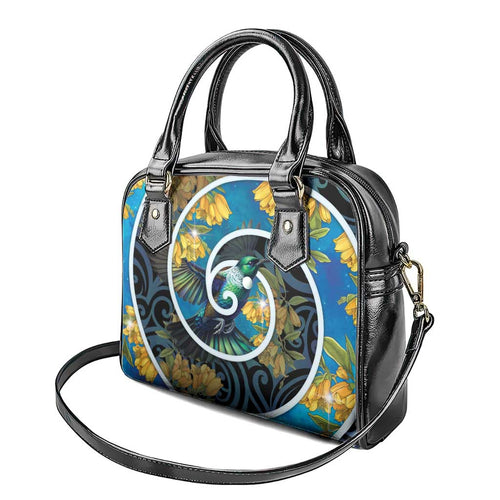 New Zealand Tui Bird Shoulder Handbag Maori Koru With Kowhai Flowers