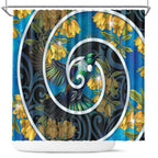 New Zealand Tui Bird Shower Curtain Maori Koru With Kowhai Flowers