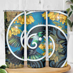 New Zealand Tui Bird Skinny Tumbler Maori Koru With Kowhai Flowers