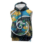 New Zealand Tui Bird Sleeveless Hoodie Maori Koru With Kowhai Flowers