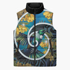 New Zealand Tui Bird Sleeveless Puffer Jacket Maori Koru With Kowhai Flowers