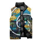 New Zealand Tui Bird Sleeveless Puffer Jacket Maori Koru With Kowhai Flowers