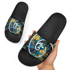 New Zealand Tui Bird Slide Sandals Maori Koru With Kowhai Flowers