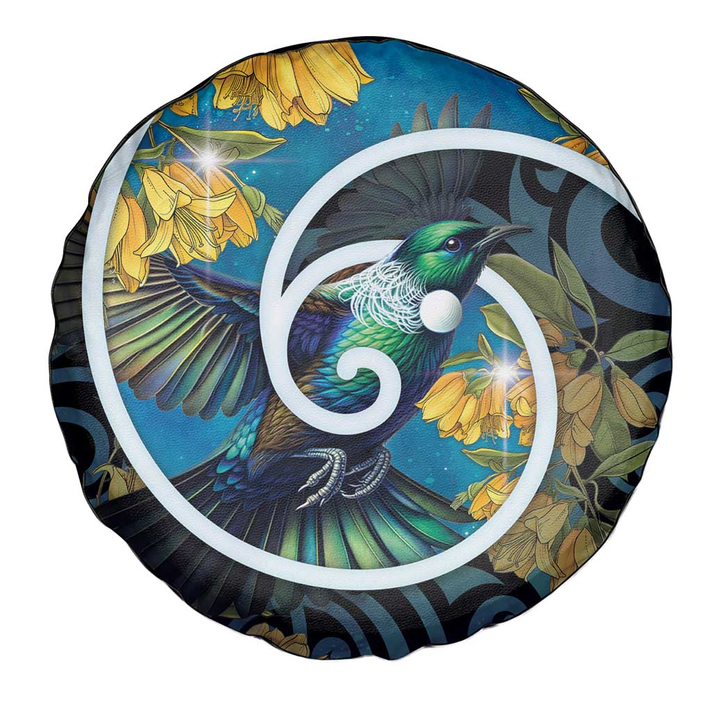 New Zealand Tui Bird Spare Tire Cover Maori Koru With Kowhai Flowers