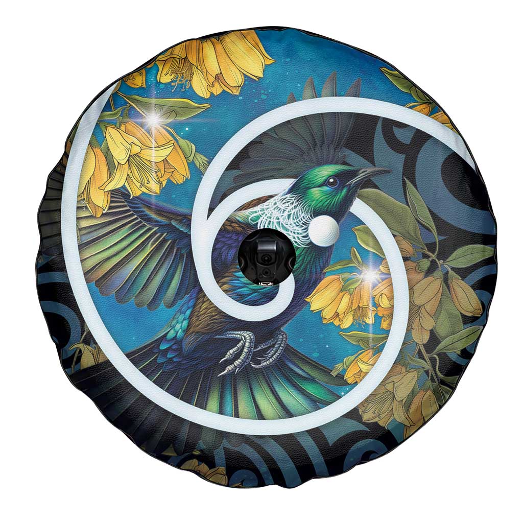 New Zealand Tui Bird Spare Tire Cover Maori Koru With Kowhai Flowers