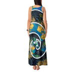 New Zealand Tui Bird Tank Maxi Dress Maori Koru With Kowhai Flowers