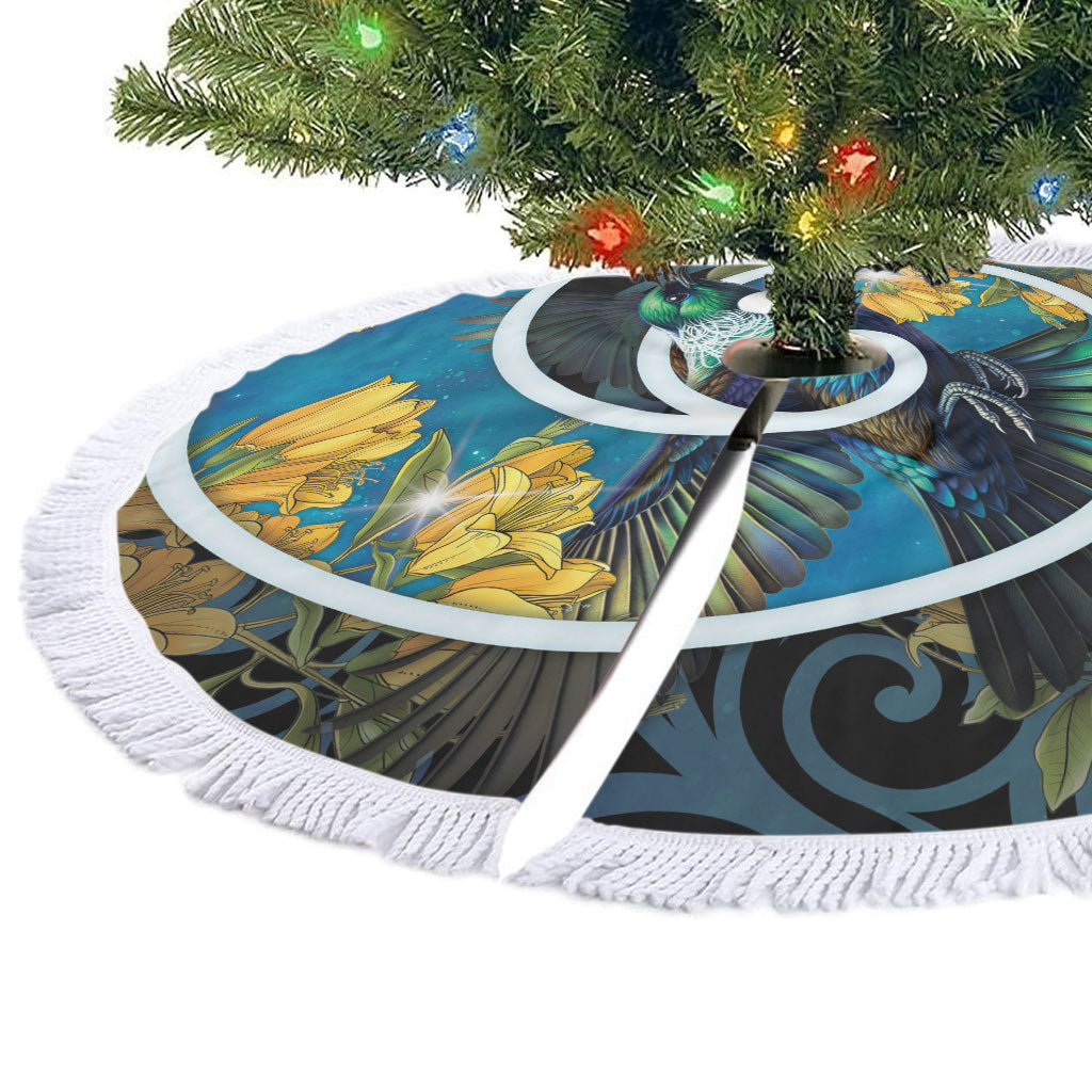 New Zealand Tui Bird Tree Skirt Maori Koru With Kowhai Flowers