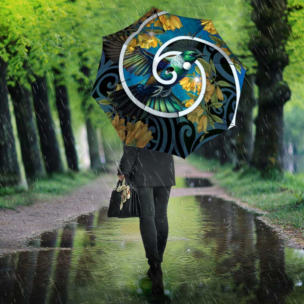 New Zealand Tui Bird Umbrella Maori Koru With Kowhai Flowers