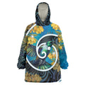 New Zealand Tui Bird Wearable Blanket Hoodie Maori Koru With Kowhai Flowers
