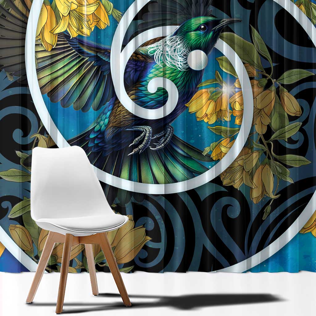 New Zealand Tui Bird Window Curtain Maori Koru With Kowhai Flowers