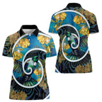 New Zealand Tui Bird Women Polo Shirt Maori Koru With Kowhai Flowers