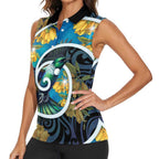 New Zealand Tui Bird Women Sleeveless Polo Shirt Maori Koru With Kowhai Flowers