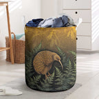 New Zealand Kiwi Bird Laundry Basket Silver Fern Mix Maori Pattern