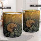 New Zealand Kiwi Bird Laundry Basket Silver Fern Mix Maori Pattern
