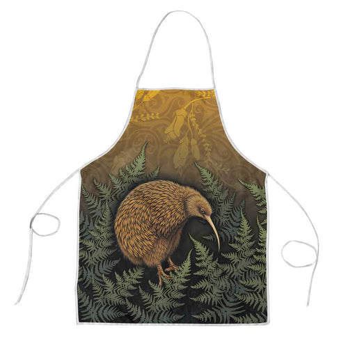 New Zealand Kiwi Bird Apron Silver Fern Mix Maori Pattern